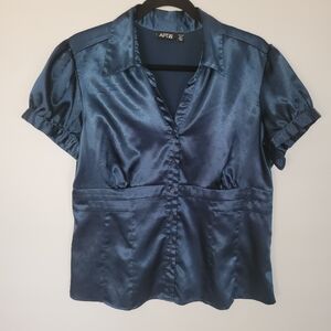 APT 9 Top Short Sleeve Satin Teal Babydoll Y2K Whimsigoth Gilmore Girls